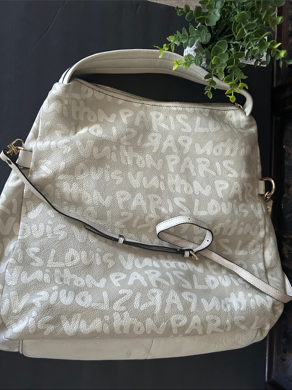 Source Unknown Beige Script-Print Shoulder Bag - Picture 15 of 15